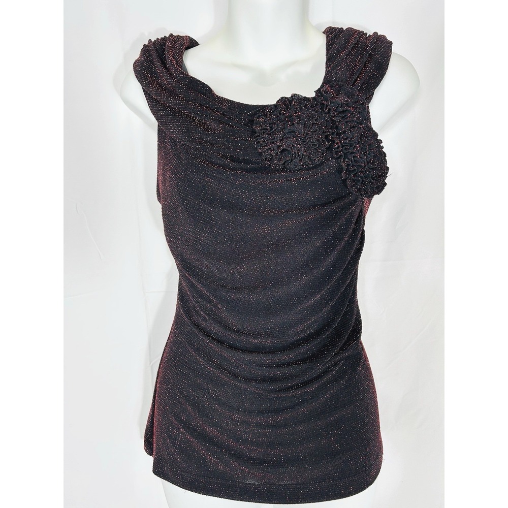 Vintage Y2K Red Black Sparkle Mesh Top 90s Witchy Romantic Goth Vamp Size L